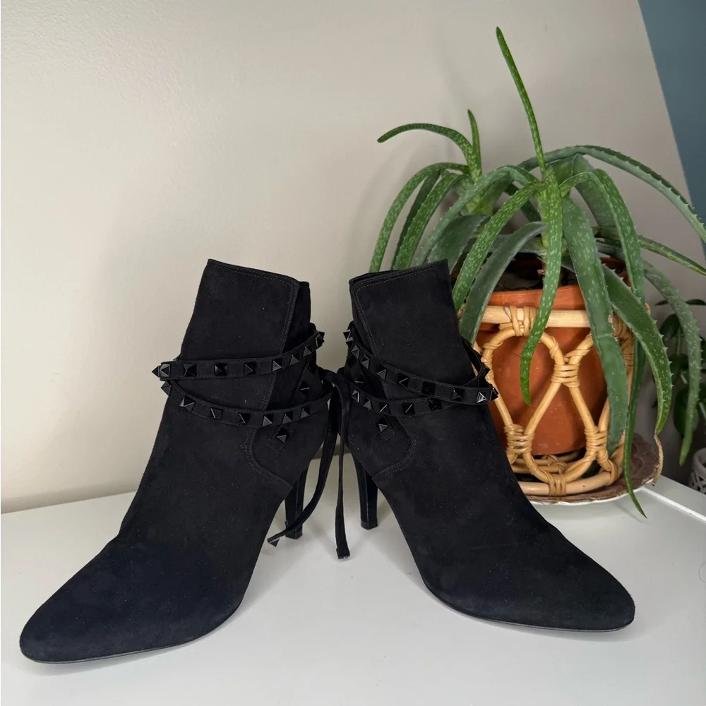 Valentino Garavani Rockstud Suede Ankle Boots Wrap Stud Heel Booties 37 - Picture 10 of 11